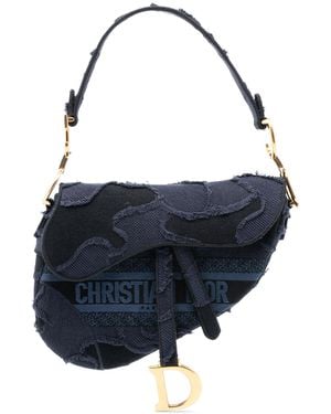 Dior Pre-Owned Camouflage Embroidered Canvas Saddle Bag - Blue