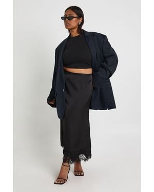 Boohoo Plus Lace Trim Satin Midaxi Skirt - Blue
