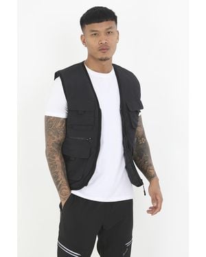 Brave Soul 'Whiskey' Utility Style Padded Vest - Blue