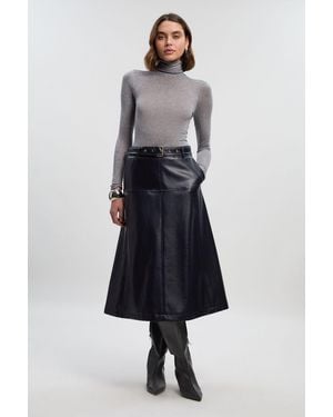 Karen Millen Faux Leather Belted Full Skirt - Blue