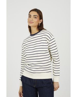 Brave Soul Classic Stripe Crew Neck Sweatshirt Cotton - Grey