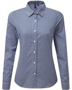 PREMIER Ladies Maxton Check Long Sleeve Shirt - Blue