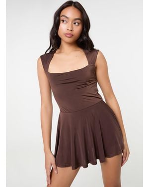 Pink Vanilla Slinky Open Back Mini Flippy Playsuit - Purple