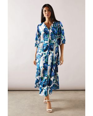 Wallis Floral Viscose Zip Midaxi Dress - Blue