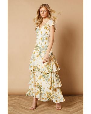 Oasis Floral Printed Chiffon Ruffle Tiered Maxi Dress - Natural