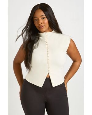 Boohoo Plus Compact Cotton Button Through Cap Sleeve Top - Black