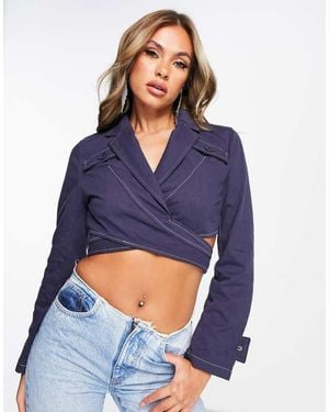 Amy Lynn Cropped Wrap Denim Jacket - Blue