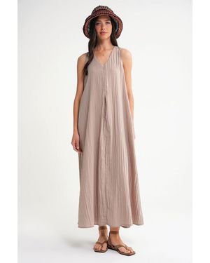 MixRay V-Neck Maxi Dress - Brown