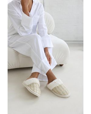 Where's That From Wheres 'Celeste' Sequin Tweed Mule Slippers With Faux Fur Trim - Grey