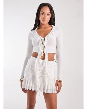 Pink Vanilla Long Sleeve Slinky Ruffle Top - White