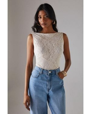 Warehouse Lace Panelled Sleeveless Bodysuit - Blue