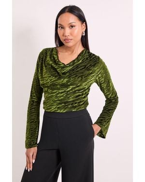 PRINCIPLES Fluted Sleeve Cowl Neck Top - Green