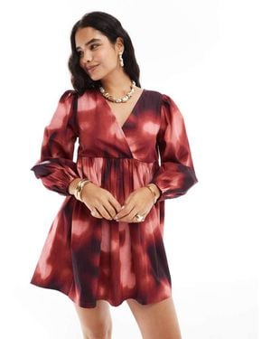 ASOS Cotton V-Neck Mini Smock Dress - Red