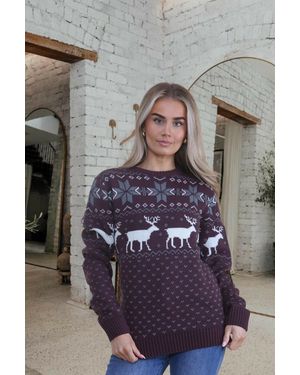 Femme Luxe Reindeer & Snowflake Pattern Knitted Christmas Jumper - Grey