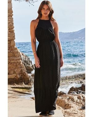 Sosandar Crochet Halter Neck Maxi Dress - Blue