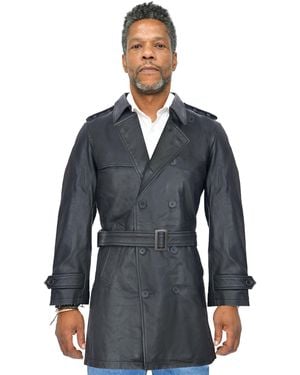 Infinity Leather Trench Coat-Memphis Nappa Leather - Blue