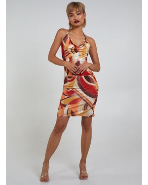 Pink Vanilla Abstract Print Slinky Mini Dress - Orange