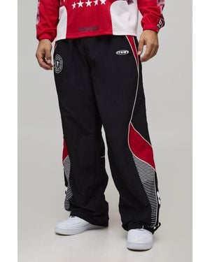 BoohooMAN Baggy Elasticated Waist Moto Nylon Trousers - Black