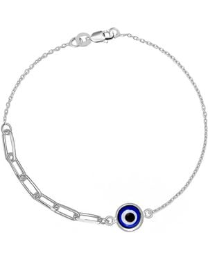 The Jewellery Stockroom Sterling Evil Eye/Nazar Paperclip & Cable Chain Bracelet - Metallic