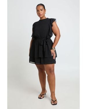 Boohoo Plus Chiffon Ruffle Playsuit - Black