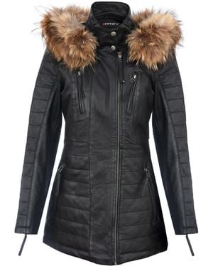 Infinity Leather Slim Fit Hooded Parka Jacket-Northam - Black