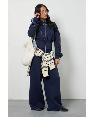 Boohoo Deep Hem Collar Detail Straight Leg Tracksuit - Blue