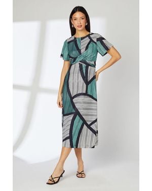 PRINCIPLES Sage Geo Print Twist Waist Woven Midi Dress - Blue