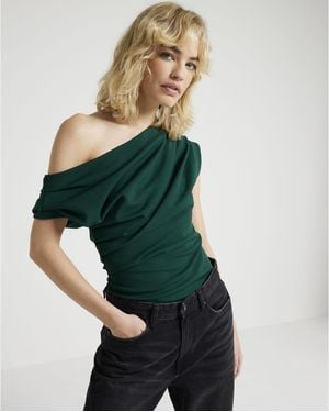 River Island Drape Top Off Shoulder Short Sleeve - Green