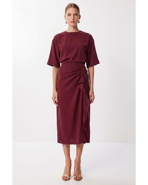 Happiness İstanbul Fitted Satin Midi Dress - Red