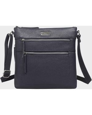 Assots London 'cori' Navy Pebble Grain Real Leather Crossbody Bag - Blue