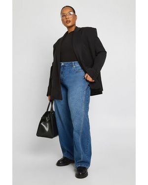 Boohoo Plus Mid Waist Twisted Seam Barrel Leg Jean - Blue