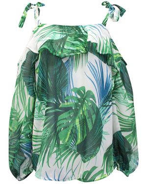 Secret Label Tropical Leaf Print Cold Shoulder Blouse - Green