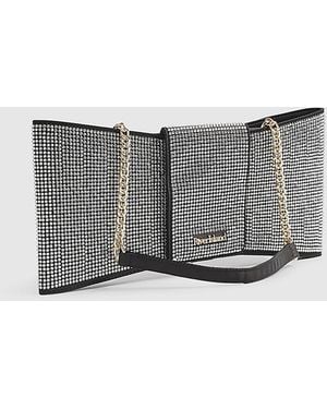 River Island Clutch Bag Satin Diamante Bow - Grey
