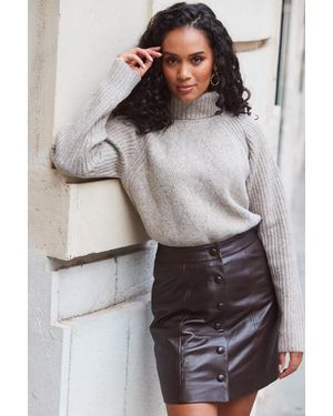 Sosandar Mocha Stitch Detail Roll Neck Jumper - Grey