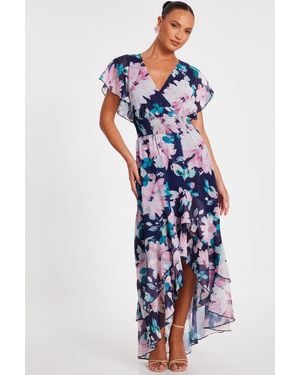 Quiz Floral Tiered Midi Dress - Blue