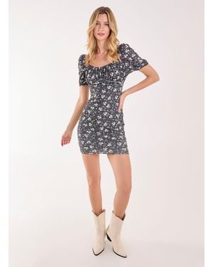 Pink Vanilla Floral Broderie Puff Sleeve Dress - Blue