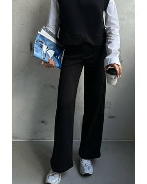 Hiccup High Waist Ribbed Sweatpant Trousers - Black