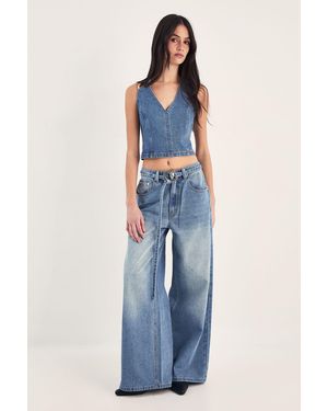 Nasty Gal Ring Trim Denim Straight Leg Jeans - Blue