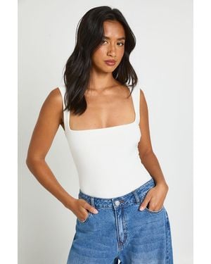 Boohoo Petite Double Layer Slinky Square Neck Sleeveless Bodysuit - White