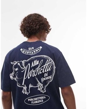 TOPMAN Relaxed Fit T-Shirt With Front And Back Porchetta Print - Blue