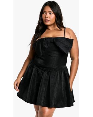 Boohoo Plus Strappy Bow Detail Skater Dress - Black