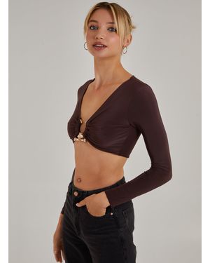 Pink Vanilla Trim Slinky Long Sleeve Top - Brown