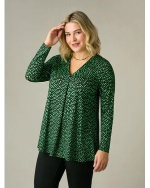 Live Unlimited Spot Print Jersey Pleat Front Top - Green