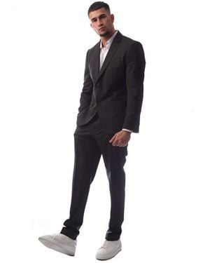 BOSS Solid Patterned Lapel Collared Suit Jacket - Black