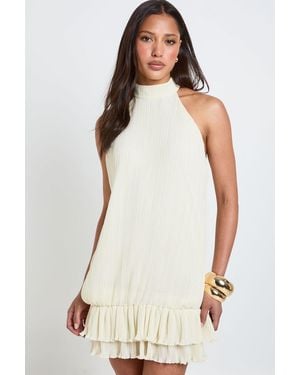 Boohoo Plisse Double Ruffle Mini Dress - White