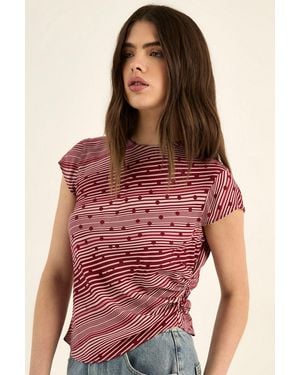 Nasty Gal Polka Dot Stripe Mix Cap Sleeve Asymmetric Top - Red