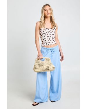 Boohoo Petite Woven Elasticated Waist Drawstring Wide Leg Trouser - Blue