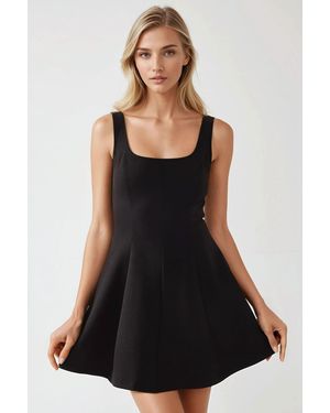 Hiccup Square Collar Fitted Mini Dress - Black