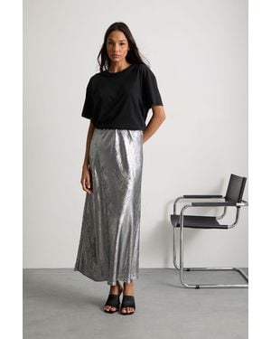 Warehouse Metallic Bias Cut Maxi Skirt - Grey