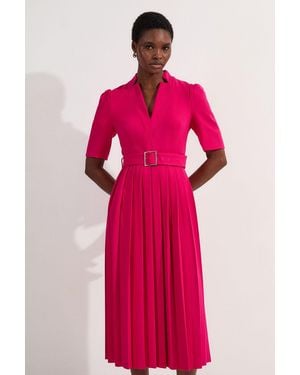 Karen Millen Petite Tailored Structured Crepe Forever Pleat Midi Dress - Pink